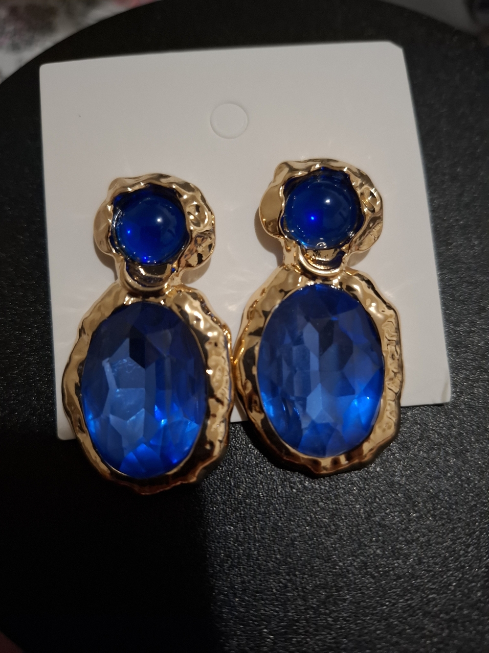 Gold-Tone Earrings with Vibrant Blue Faceted Stones